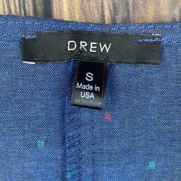 Drew Cotton Blend Blue Blouse With Ruffled Sleeves & Embroidered Dots- Sz Small - Picture 2 of 8